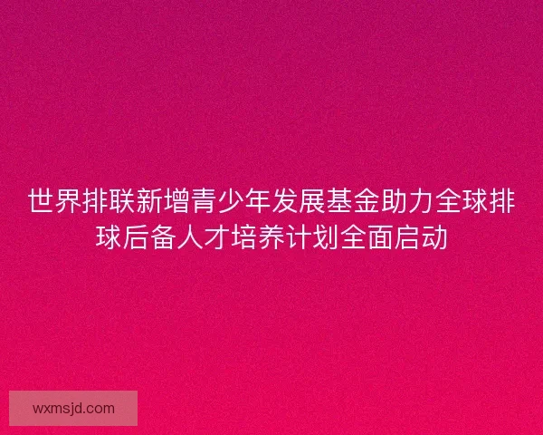 世界排联新增青少年发展基金助力全球排球后备人才培养计划全面启动